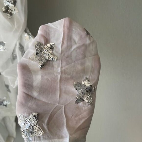 BuddyLove Womens Sequin Star Top White Puffy Long Sleeve Fashion Elegant outfit - Picture 16 of 16